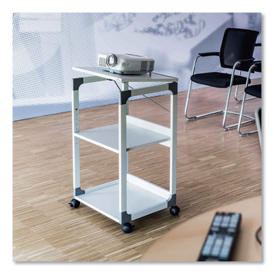 Durable  3-Tier Multimedia Trolley For Projectors, Metal, 3 Shelves, 20 X 17 X 34.75, Grey