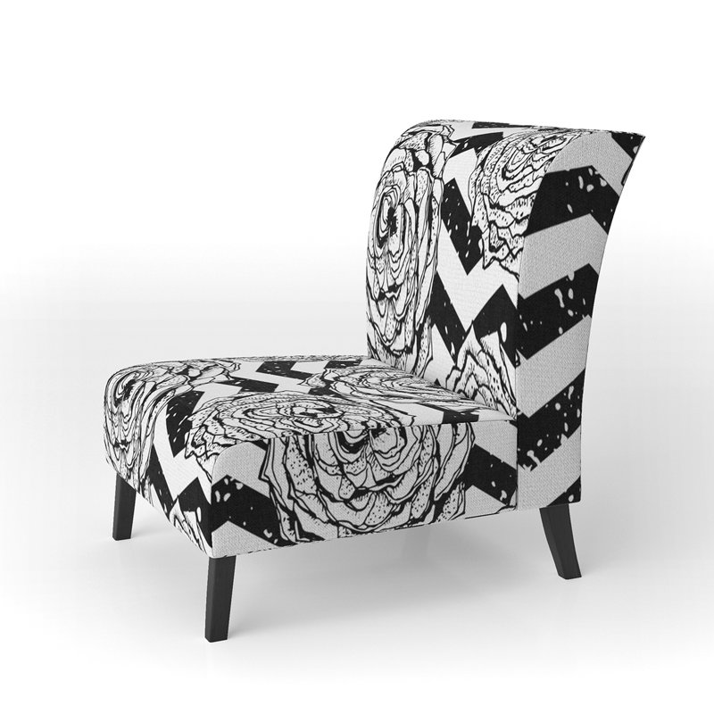 Fauteuil de chambre rembourré à motif à chevrons horizontaux noir