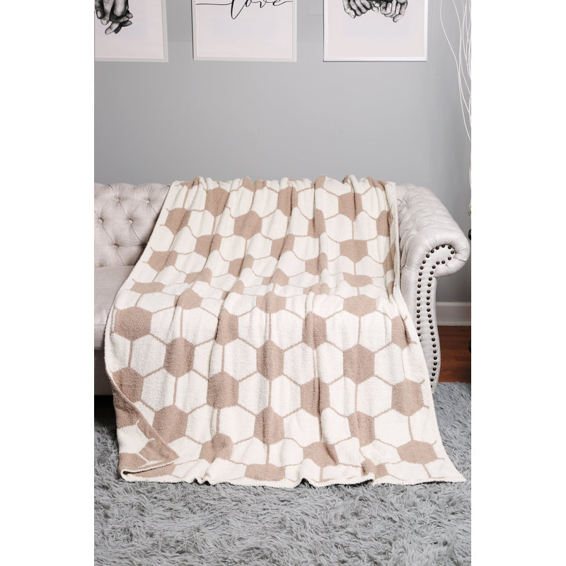 Soccer Ball Pattern Luxury Soft Throw Blanket, Beige