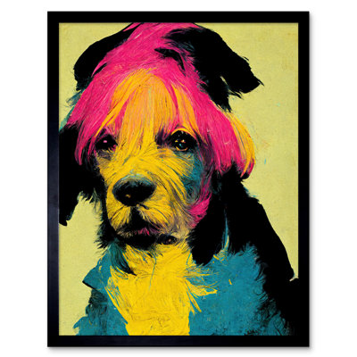 Pop Art Dog Bright Pink Yellow Blue - Single Picture Frame Print