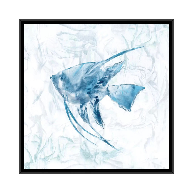 «Blue Marble Tropical Fish», impression sur toile, H 18 po x l 18 po x P 1,5 po, Toile avec cadre noir, Pas de tapis