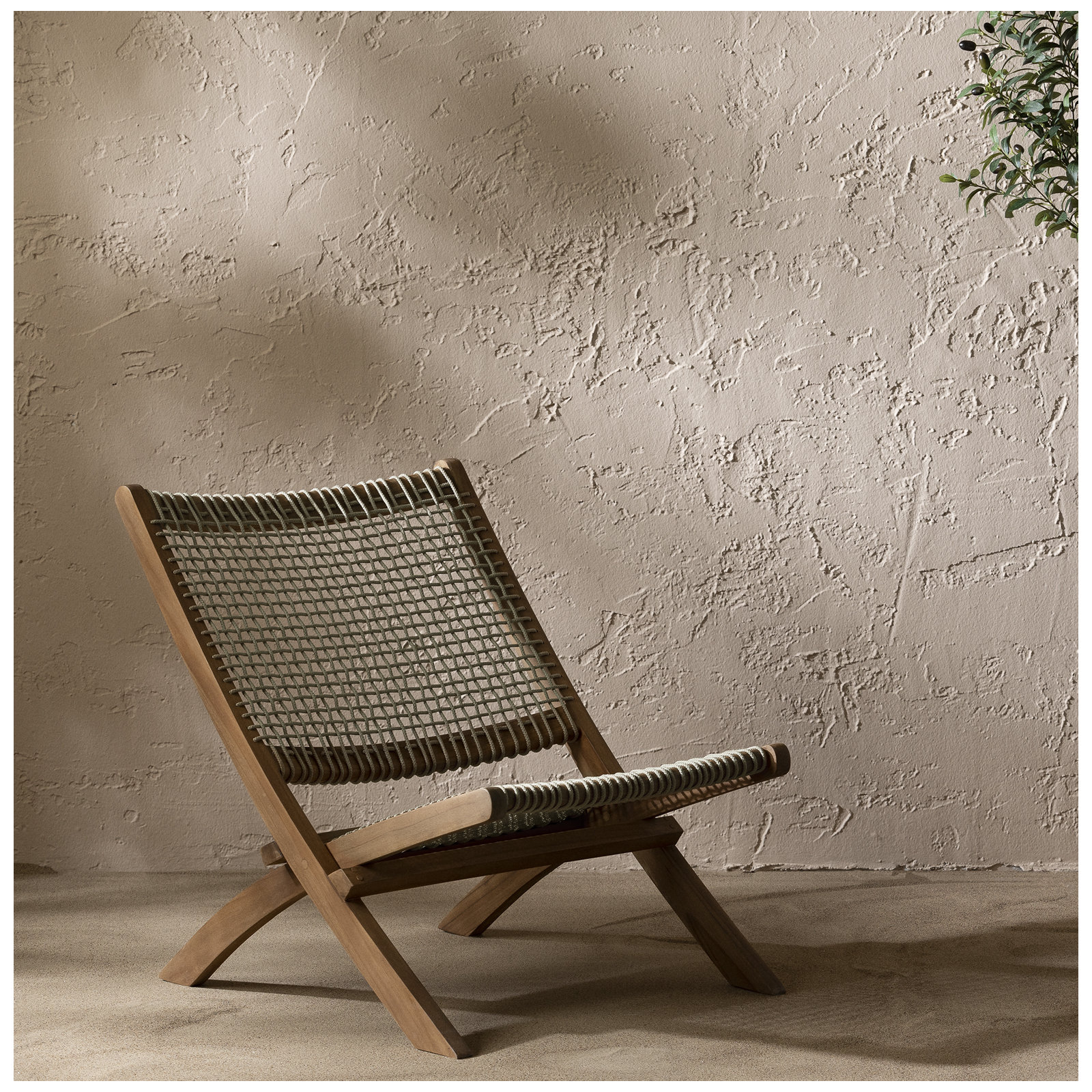 Agave Teak Outdoor Armless Lounge Chair, Gray, Natural