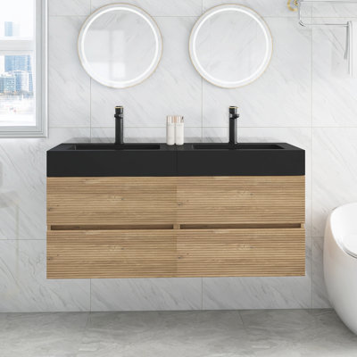 48'' Double Bathroom Vanity With Black Engineered Quartz Sink