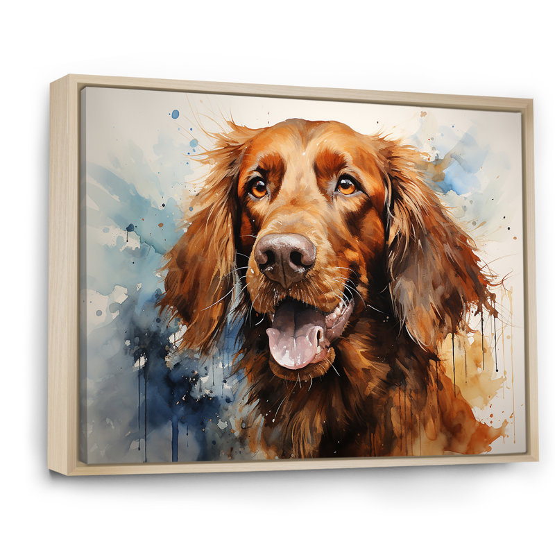 «Dog Irish Setter Impressions IV», reproduction sur toile, Cadre naturel flottant, H 24 po x l 32 po x P 1 po