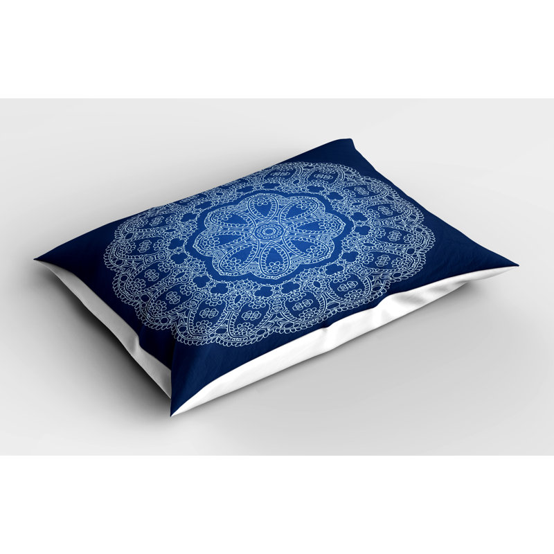 Dark Blue and White Mandala Microfiber Pillow Shams, 2 Pack, 20" x 30"