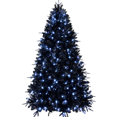 8ft Black Holiday Tree, 600 White Led Lights, 2486 Pe+ Tips, Hinged Structure, Displays, Spooky Decorations Christmas , Stable Metal Stand,