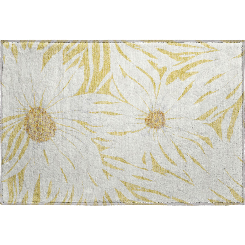 Tapis floral lavable à la machine de qualité supérieure Mayfield AMF2263, 1 pi 8 po x 2 pi 6 po, Doré