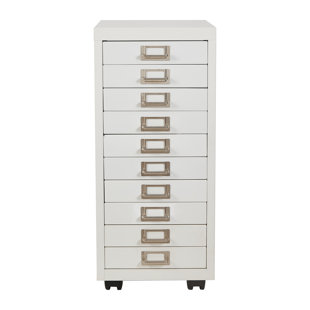 File Cabinet Mini 10 Tier Metal File Organizer Document Organizer With Wheel, For Home Office, Office Desk File, White Color