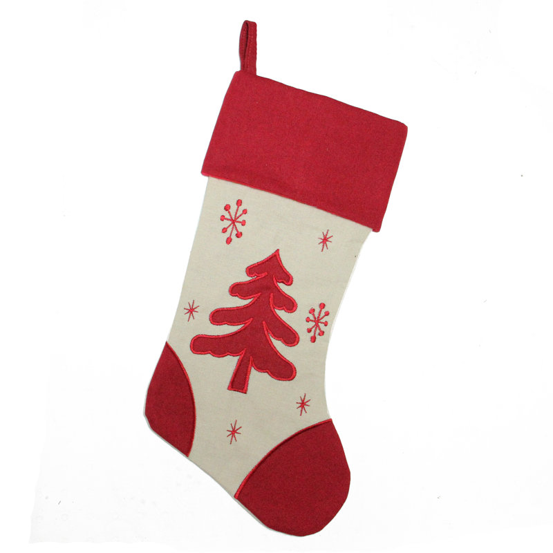 Chaussette de Noël 18 po rouge et ivoire avec flocons de neige