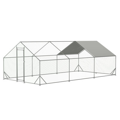 Grand poulailler en métal avec fil galvanisé et housse résistante aux rayons UV pour l'extérieur (10 pi x 20 pi)