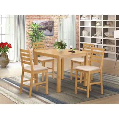 Ensemble bistro 5 pièces à hauteur de comptoir comprenant une table carrée et 4 chaises en lin, chêne