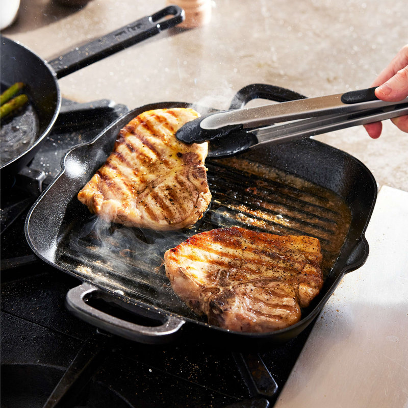 Black Cast Iron 11" Square Grill Pan with Helper Handles
