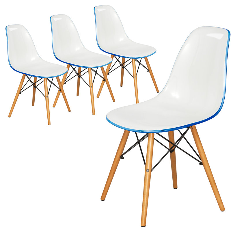 Dubuque Dining Side Chair with Metal Eiffel Base Design and Beech Wood Legs, White, 4
