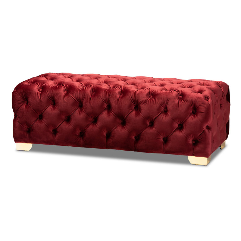 Kylin Velvet Ottoman, Burgundy
