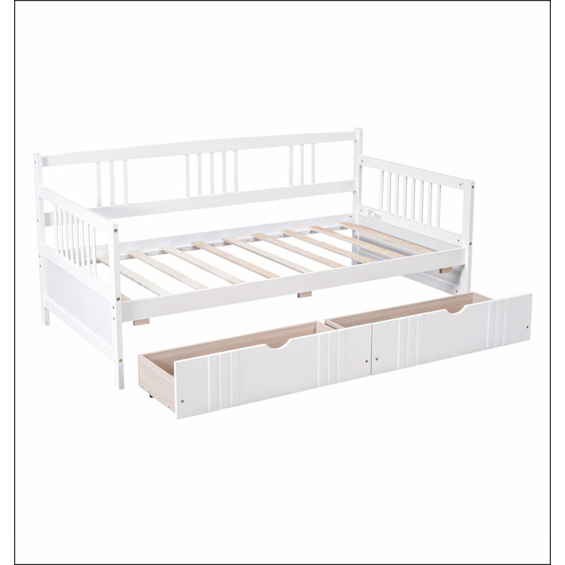 Daybed Wood Bed with Two Drawers, Twin, White