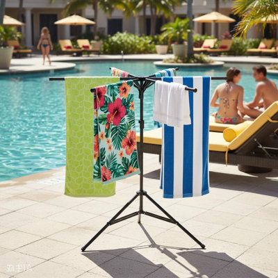 Didadi Pool Towel Rack Outdoor – Adjustable 51-71 Inch Freestanding Pool Float Storage Rack With 6 Foldable Arms, For Towels & Swim Gear