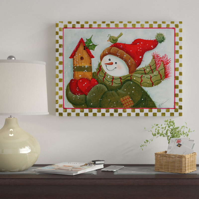 « bonhomme de neige nichoir », art sur toile, H 14 po x l 19 po x P 2 po