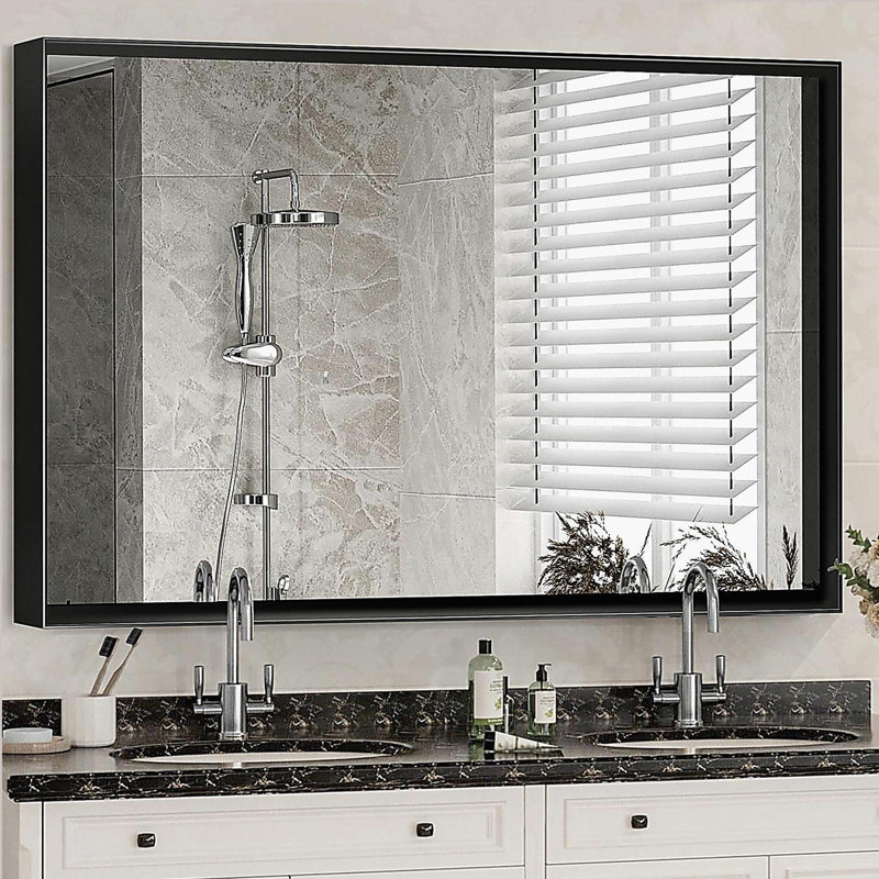 Miroir de salle de bain 36 po x 30 po noir brillant pour miroir de meuble-lavabo rectangulaire