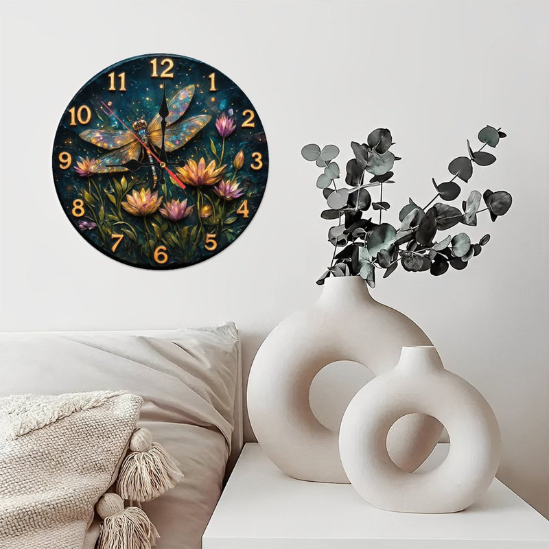 horloge libellule fleurs lumineuses texturées