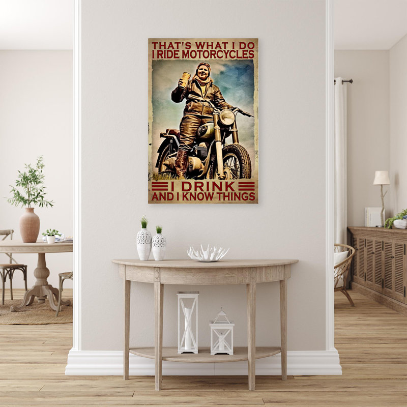 «Man I Ride Motorcycles I Drink», reproduction d'art graphique sur toile tendue 1 pièce, H 36 po x l 24 po x P 1,25 po