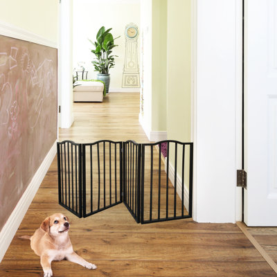Freestanding Folding Pet Gate In Dark Brown - For Doorways Keeps Your Home Clean And Safe Pets Arc Wooden Freestanding, Foldable House Provides A Secure Area