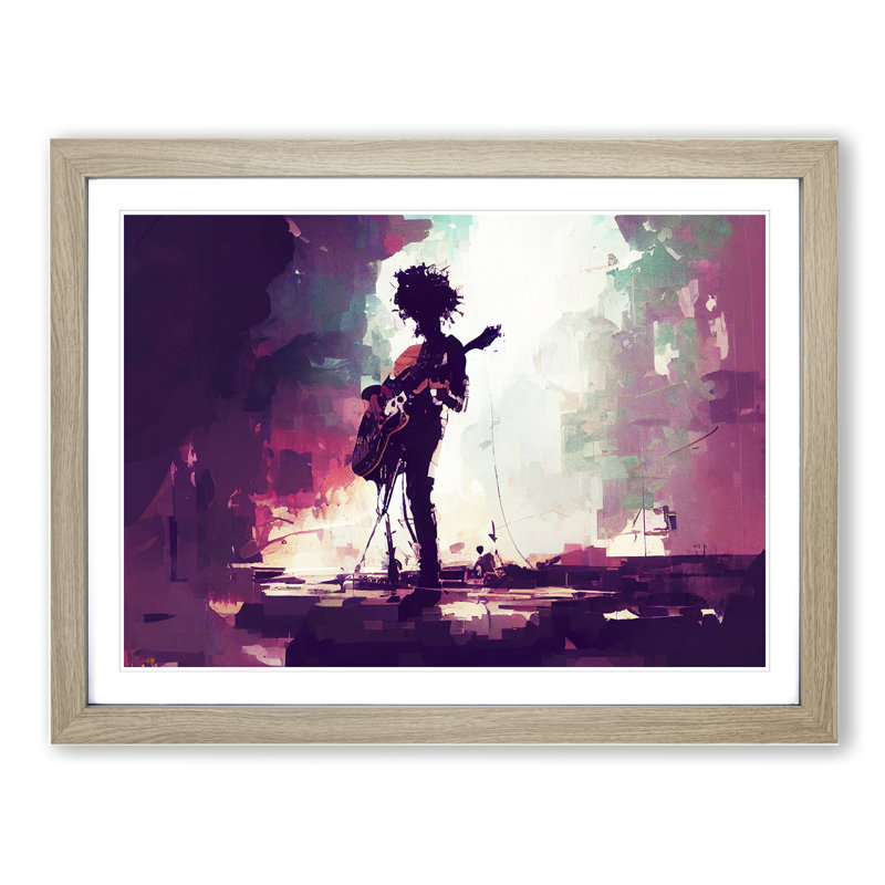 Guitar Rock Band Vol.3 - Single Picture Frame Painting, 46cm H x 64cm W x 2cm D, Oak
