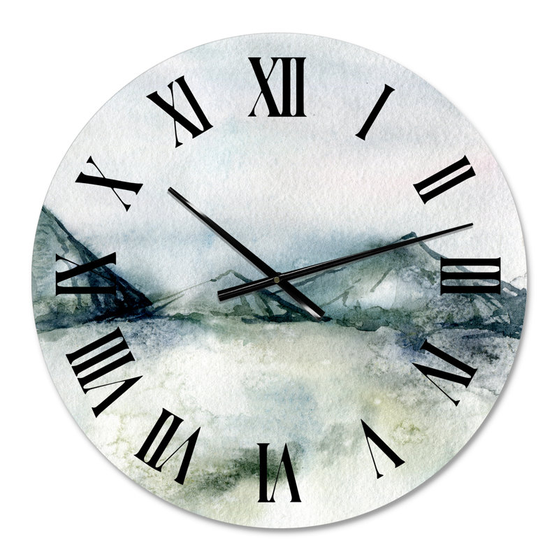 Hiver, paysage de montagne bleu foncé minimaliste - horloge murale moderne, Surdimensionné