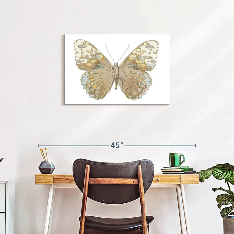 Papillon Brampt en taupe et bleu, H 20 po x l 30 po