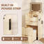 Ensemble coiffeuse moderne cannelée de 99 cm avec tabouret et station de recharge intégrée-1676678467