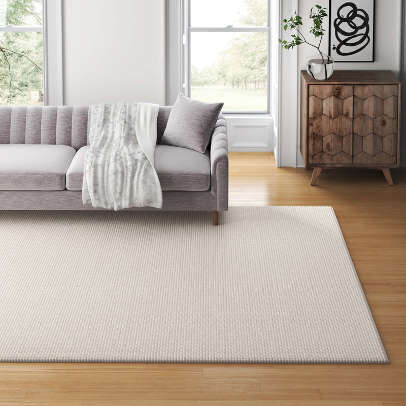 Tapis ivoire fait à la main de couleur unie Sitte, Rectangle 8 pi x 10 pi