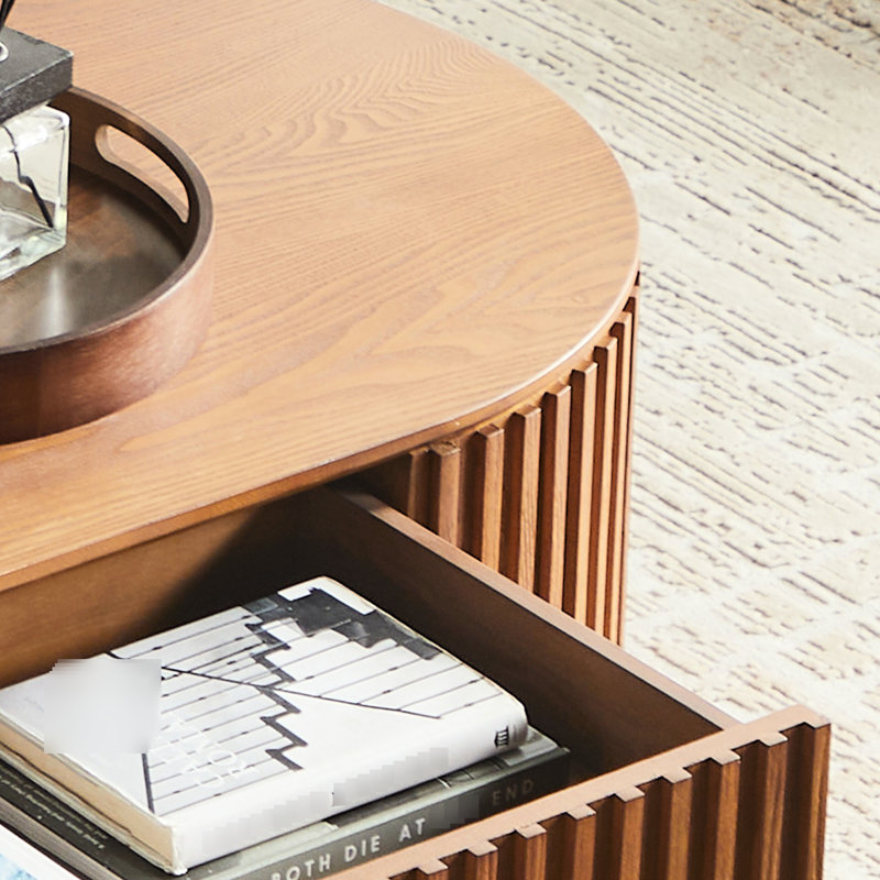 Table basse ovale marron avec tiroir, 131 cm (51,47 pouces), pièce maîtresse du salon, décoration moderne et élégante adaptée aux petits espaces.