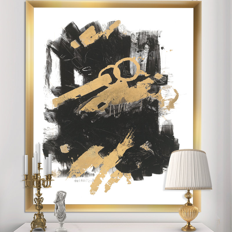 Art mural abstrait sur toile, impression d'art moderne noir doré - Doré et noir Drift I, H 46 po x l 36 po x P 1,5 po