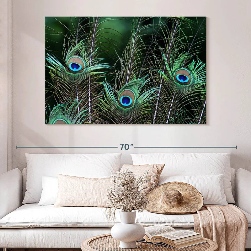 Ornate Peacock Feathers, 34" H x 51" W
