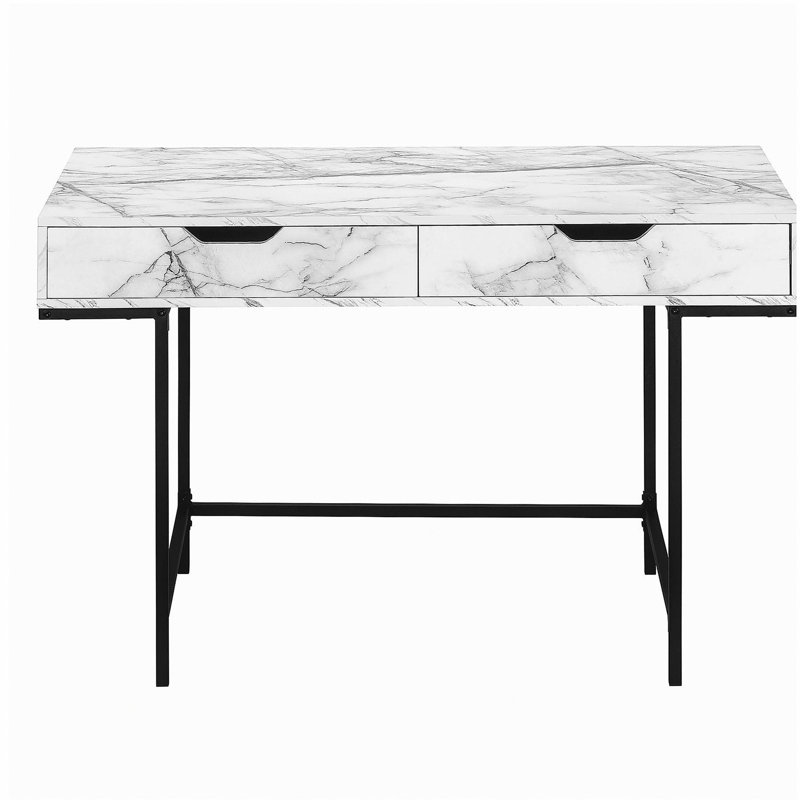 Bureau d'ordinateur, bureau personnel, ordinateur portable, tiroirs de rangement, bureau de 48 po, stratifié aspect marbre blanc, métal noir, contemporain, moderne