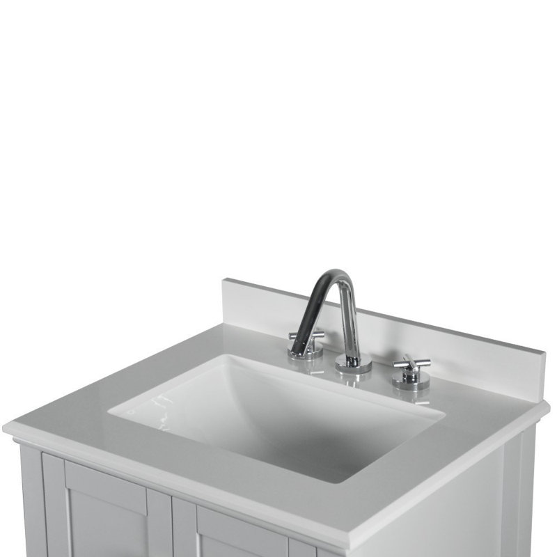 Alltawanna 25 in. Single Vanity Set with Quartz Top and Mirror, Light Gray