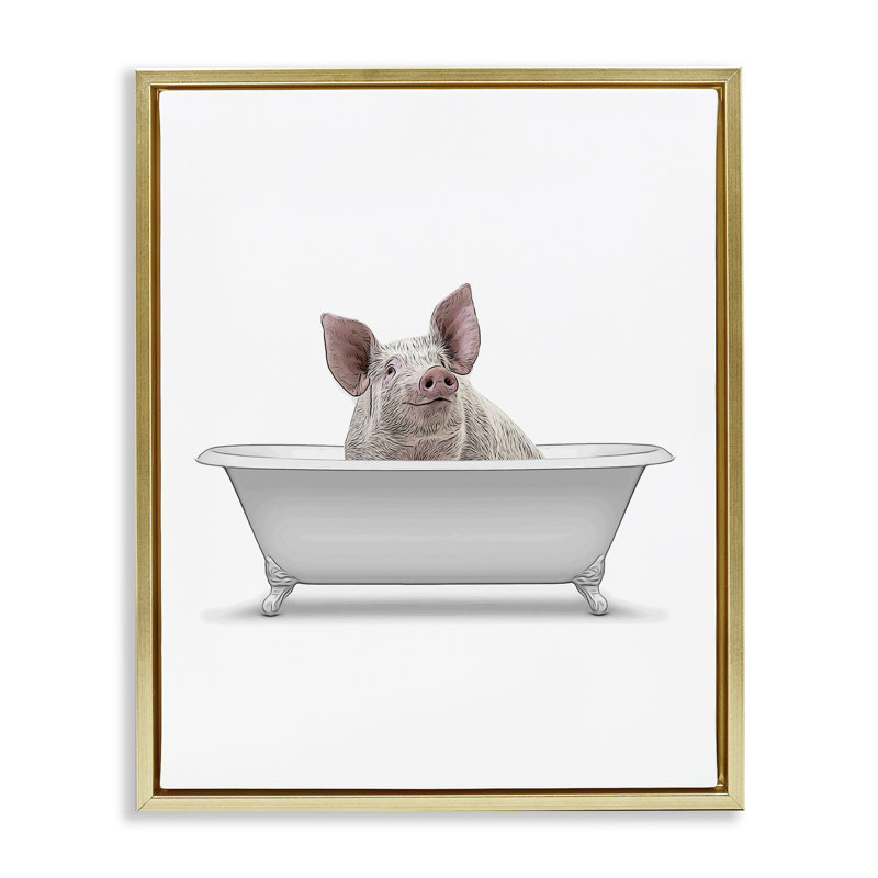  Traditional Pig in Bath Framed Floater Canvas Wall Art by Annalisa Latella, H 21 po x l 17 po