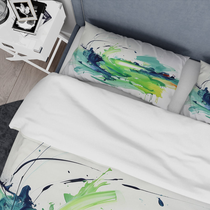 Ensemble de housse de couette White Abstract, Housse de couette simple + 1 taie décorative stan