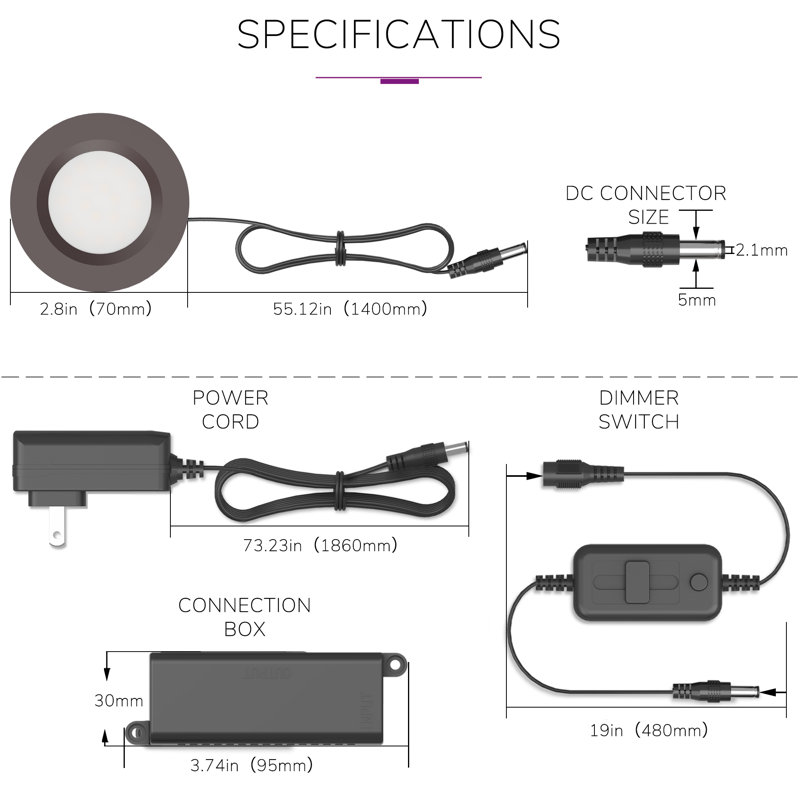 Ensemble de 6 lumières DEL rondes à intensité variable de 2,75 po Inlight avec installation encastrée ou en surface, finition bronze, ensemble de 6, IN-0102-6-BZ
