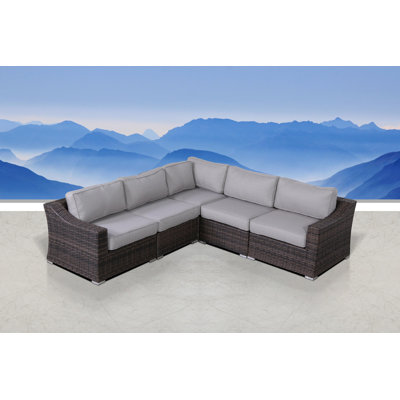 Ensemble de conversation modulaire en rotin 5 pièces avec coussins Biles
