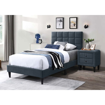 Modern Twin Bedroom Bed - 12 Slat Support, Adjustable , Soft Linen Blend, Intriguing Biscuit Tuft Head, Robust Brushed Fabric, Appealing