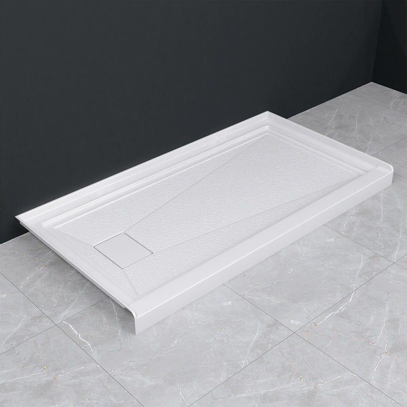 Bases de douche et casseroles Base de douche blanche à seuil simple l 60 po x P 32 po avec ensemble de bonde et couvercle de bonde inclus, antidérapant