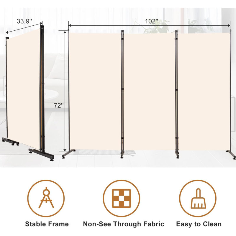 Cream 6ft Folding Metal Frame Privacy Screen Divider