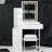 29.2" Small Size Left Bedside Cabinet Vanity Table + Cushioned Stool, 2 AC+2 USB Power Station, Hair Dryer Bracket, Extra Large Touch Control Sliding LED Mirror, Tri-Color Switching, Brightness Adjust-2037636985