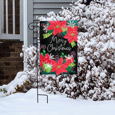Poinsettias & Presents Garden Flag 12x18