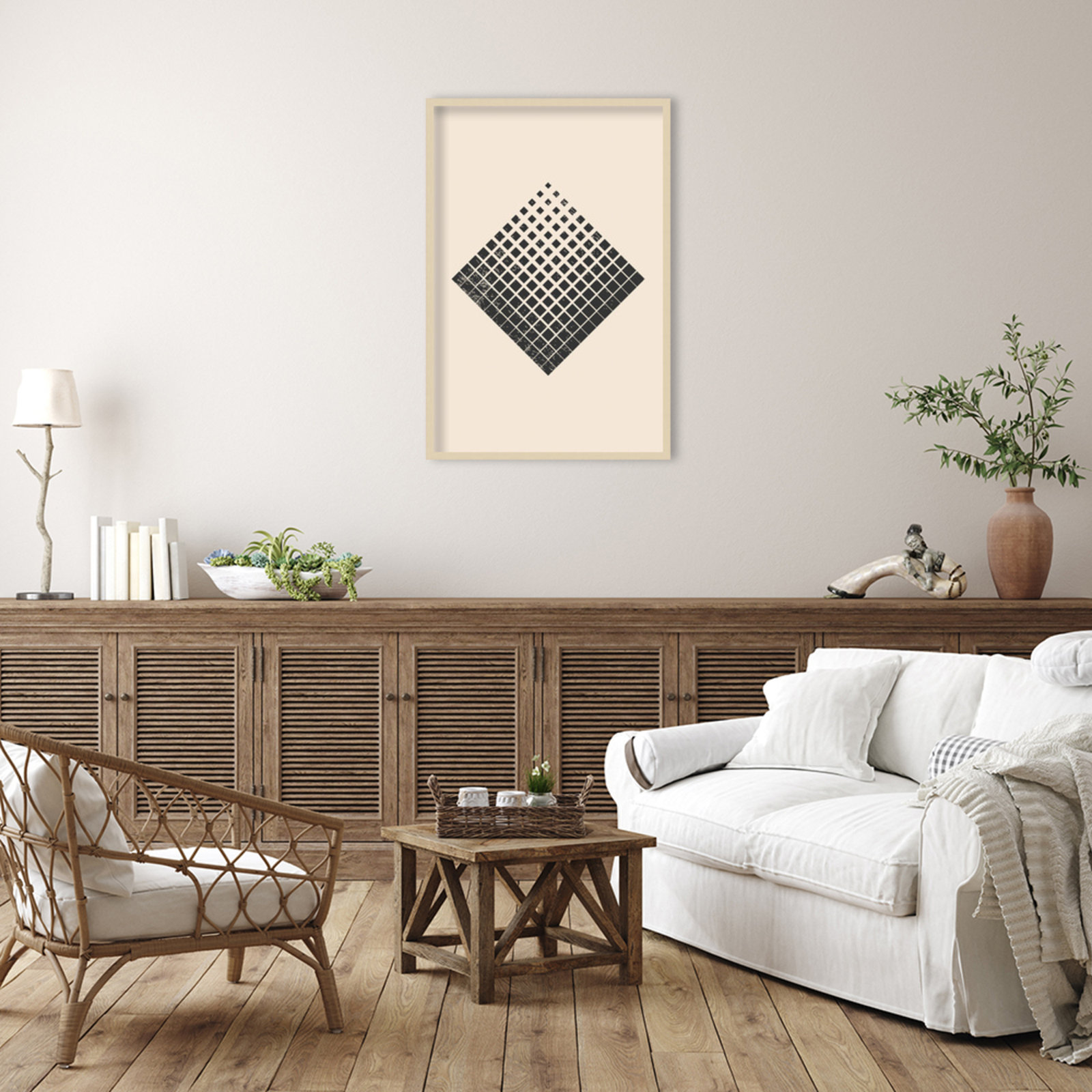 Minimal Halftone Shapes No. 3 Print, 41" H x 28" W x 1" D, Brown