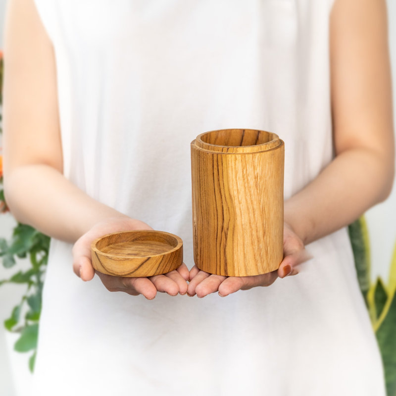 Wood Canister - Set of 2, 4.9" H x 3.14" W x 3.14" D