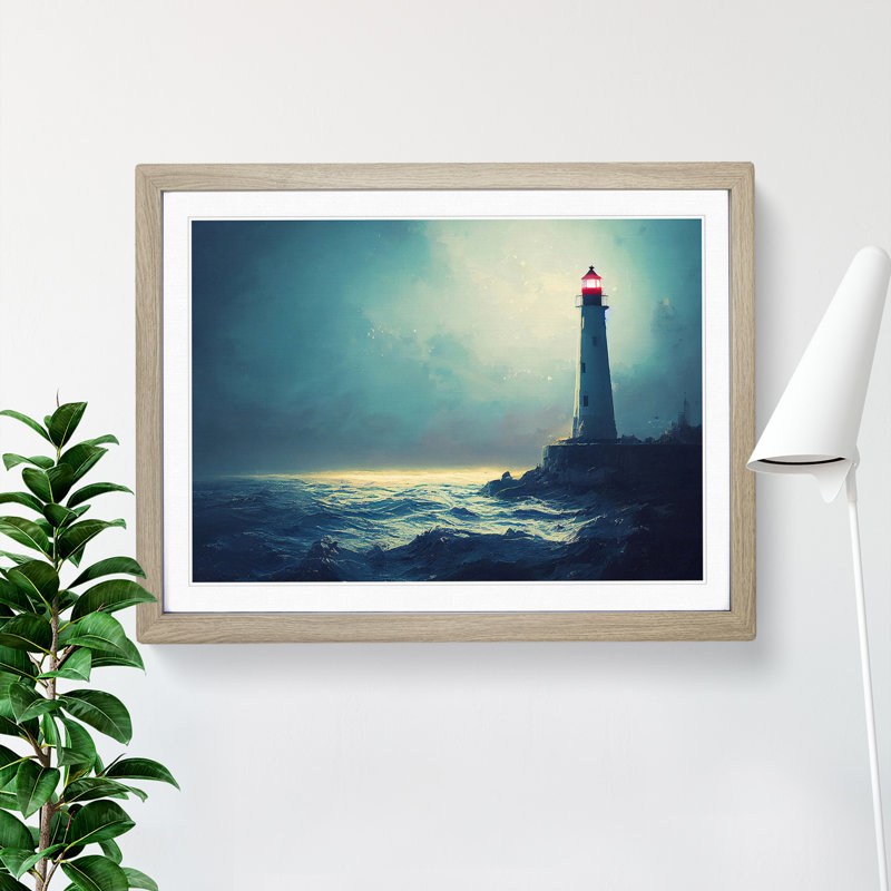 XH1022-9715X Vivid Lighthouse 1 Piece Single Picture Frame Wall Art, 34cm H x 46cm W x 2cm D, Oak Framed