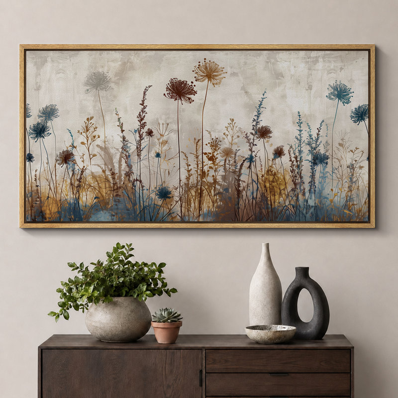 Fleurs sauvages vibrantes, fleurs sauvages, tons neutres, H 30 po x l 60 po, Naturel