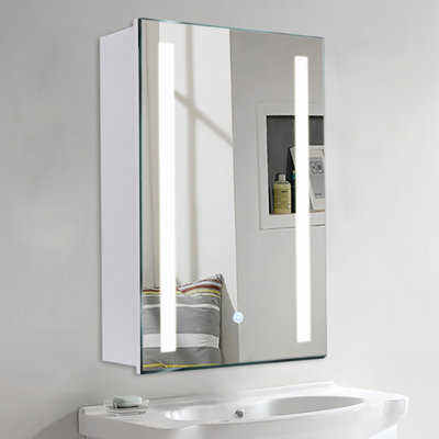 Adonica Surface LED Frameless Medicine Cabinet with Mirror and 2 Fixed Shelves