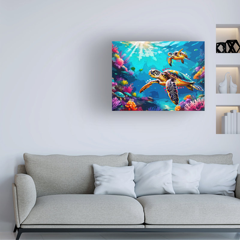 Œuvre sur toile, Collection bol Dean Dean - Évolution des tortues de mer, H 35 po x l 47 po